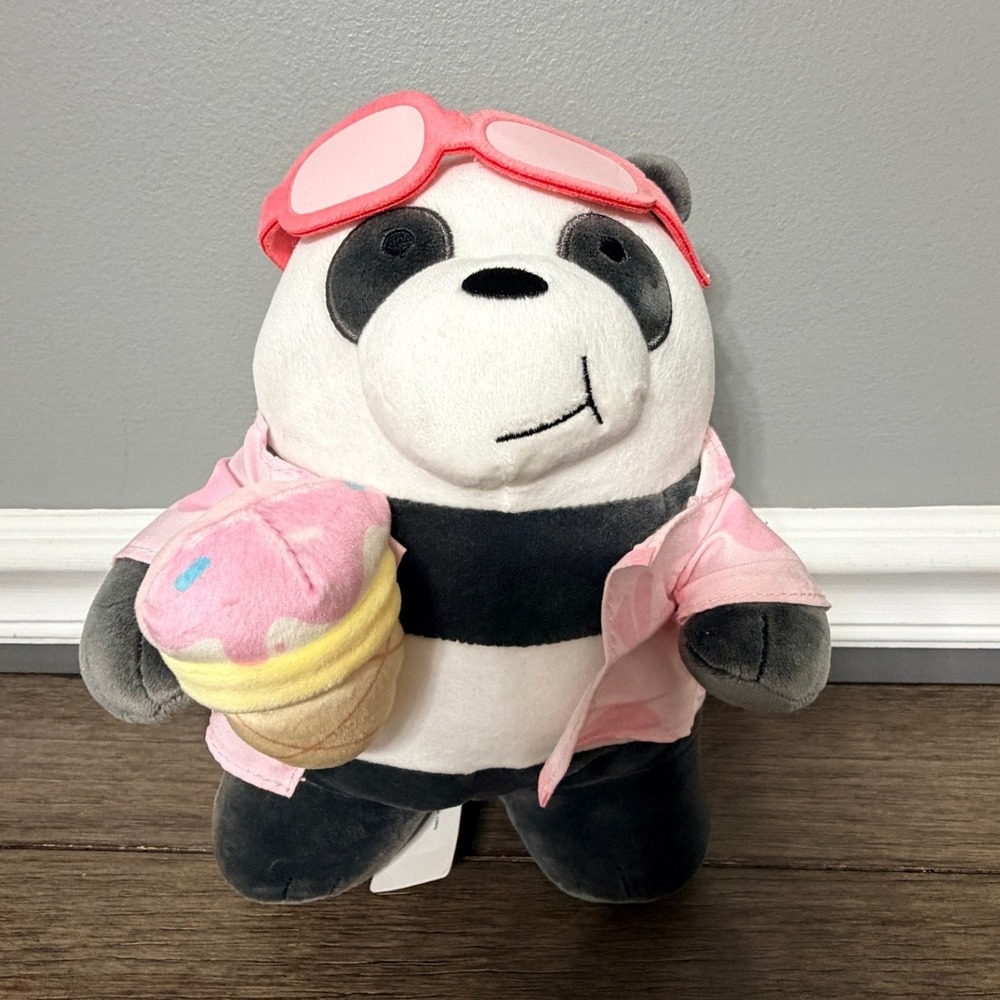 We Bare Bears Panda Plush Miniso Cartoon Network Vacation Pink Shirt Ice Cream